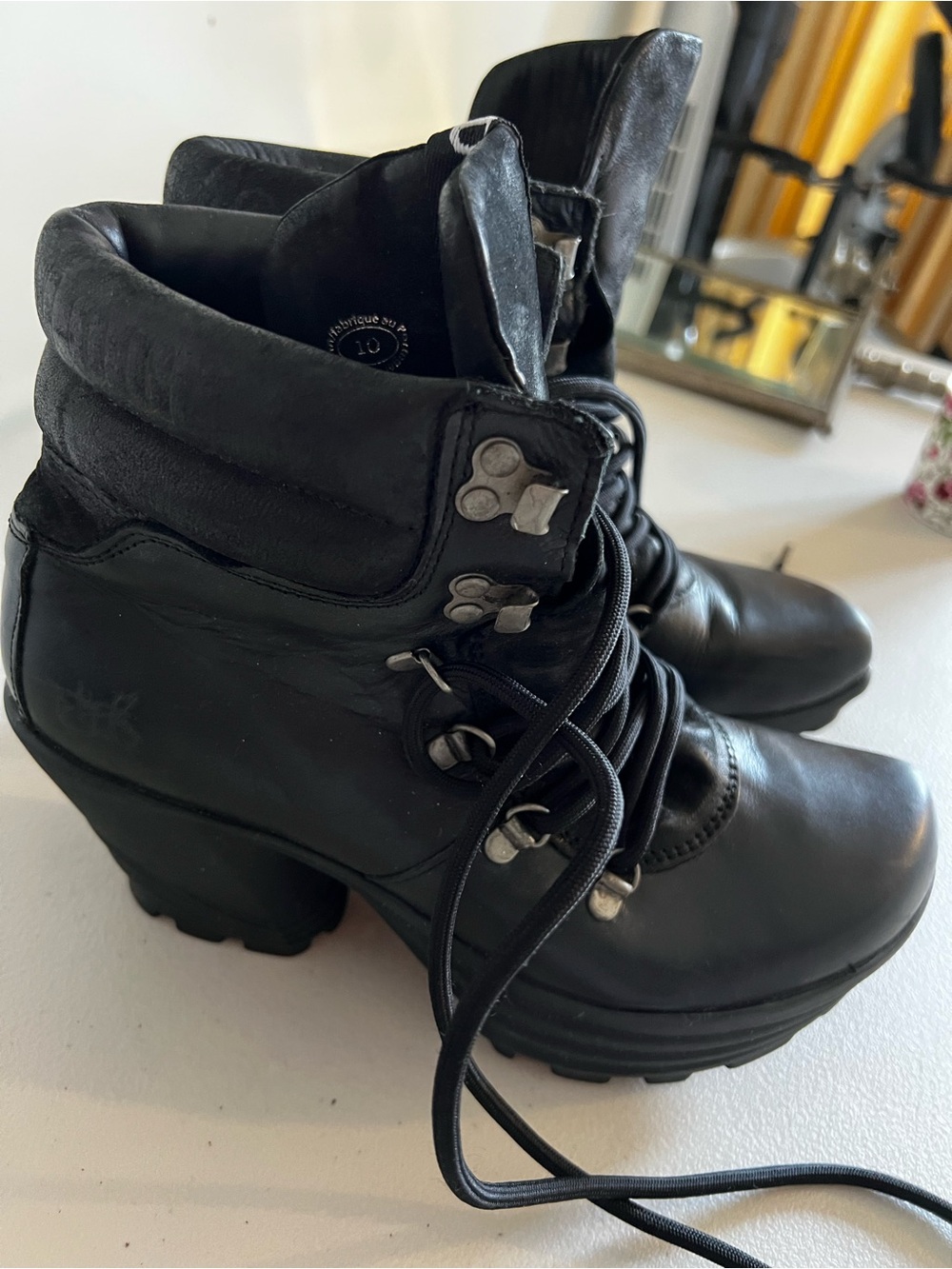 John Fluevog Women's Black Lace-Up Platform Ankle Boots